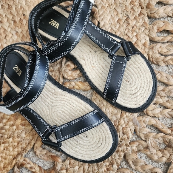 Zara Flat Jute Espadrille Slingback Strappy Black Sandal Boho Vacation Retro 39 - Picture 7 of 8